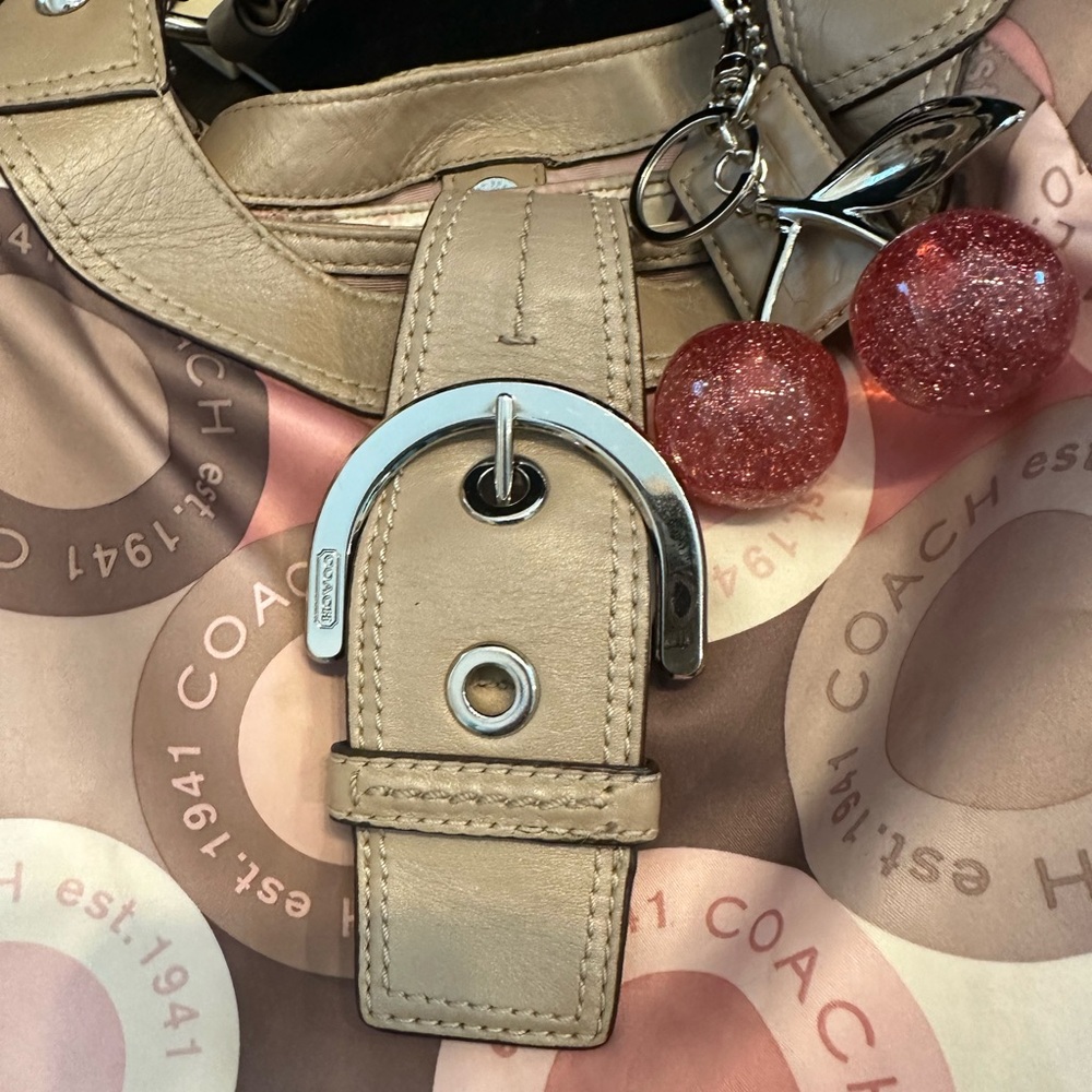 Coach 2011 Pink and Taupe Circle-Print Shoulder Satchel with Charm - Picture 15 of 15